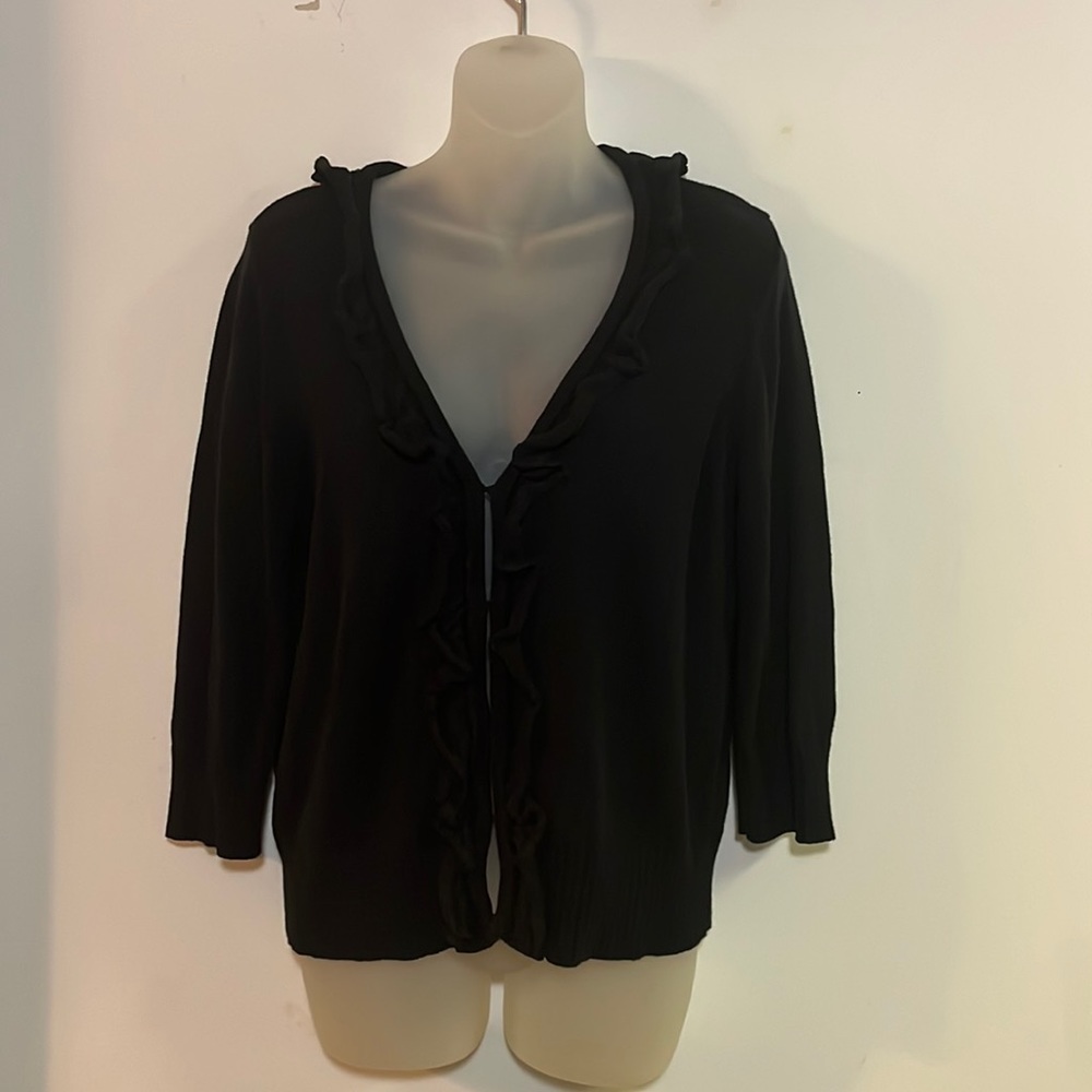 Coldwater Creek Cardigan Sweater Women's Size M Ruffled Front 3/4 Sleeves